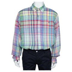 Ralph Lauren Multicolor Checkered Ocean Wash Linen Slim Fit Shirt XXL