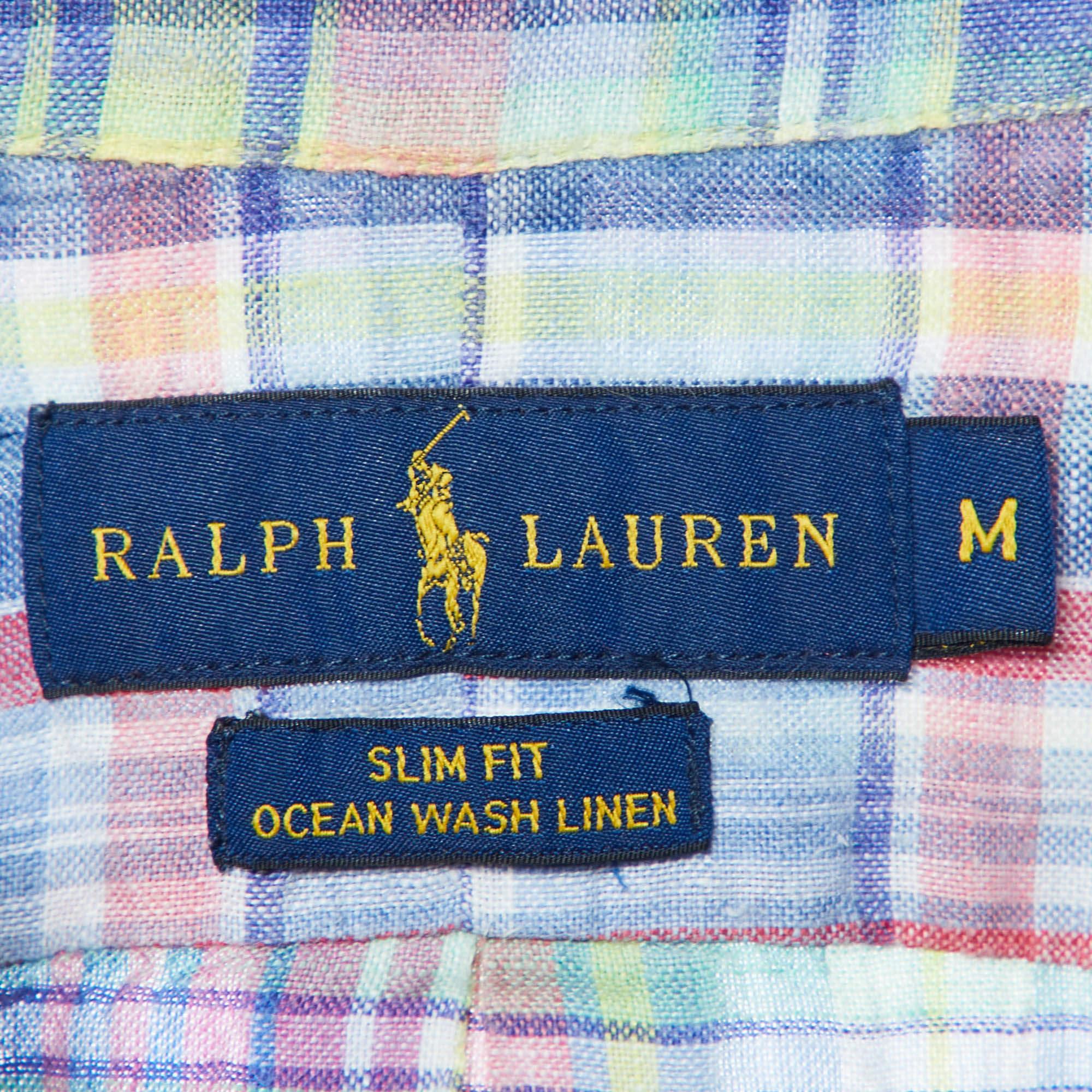 Ralph Lauren - Camicia in lino con bottoni a quadretti multicolore M. In condizioni buone in vendita a Dubai, Al Qouz 2