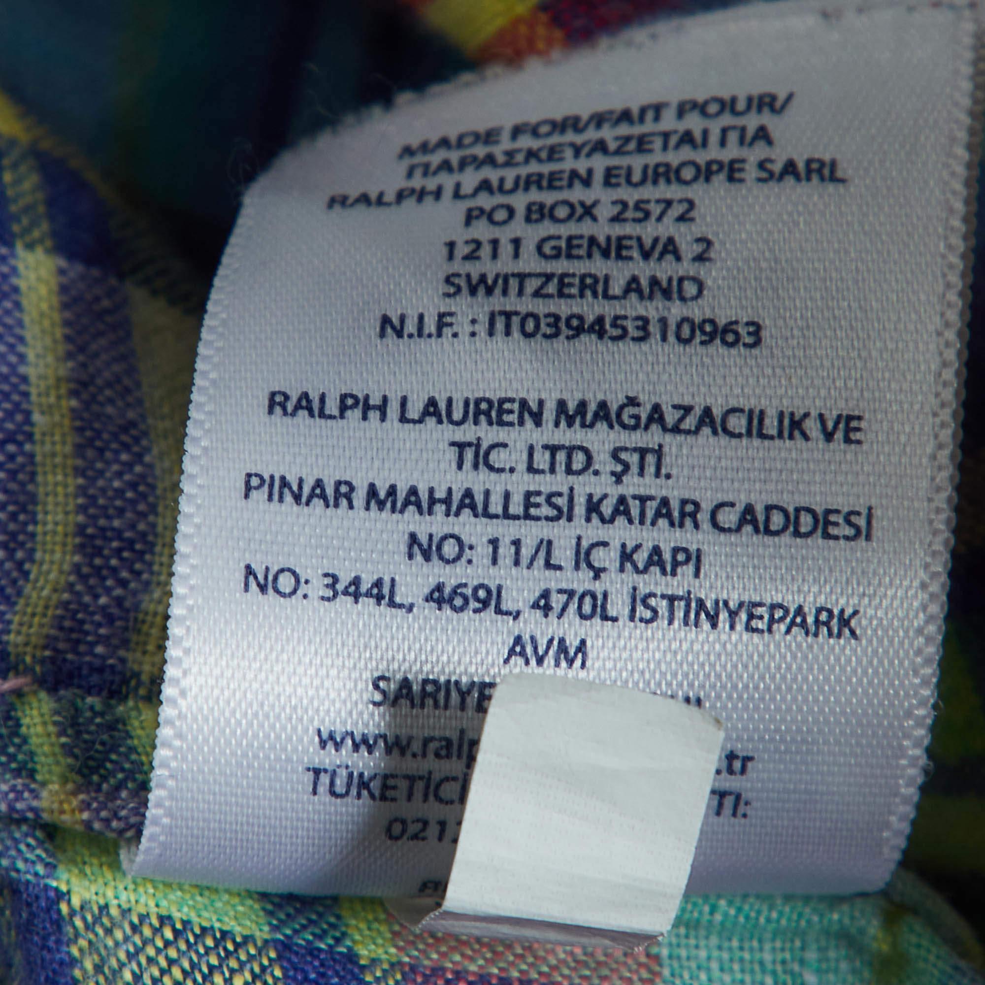 Uomo Ralph Lauren - Camicia in lino con bottoni a quadretti multicolore M. in vendita