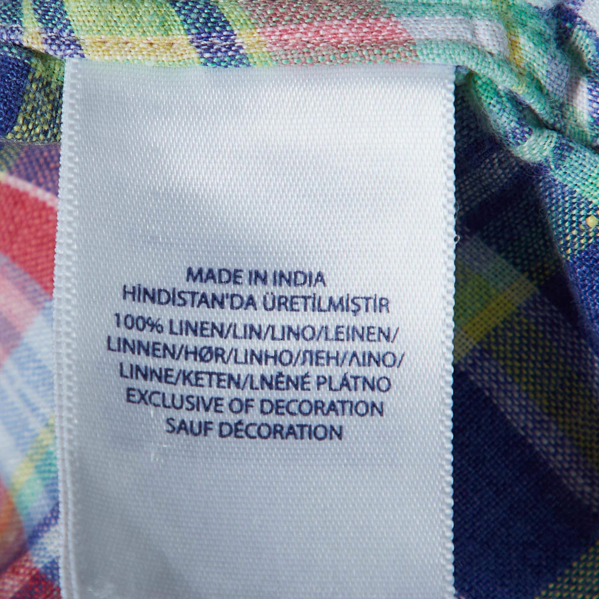 Ralph Lauren - Camicia in lino con bottoni a quadretti multicolore M. in vendita 1