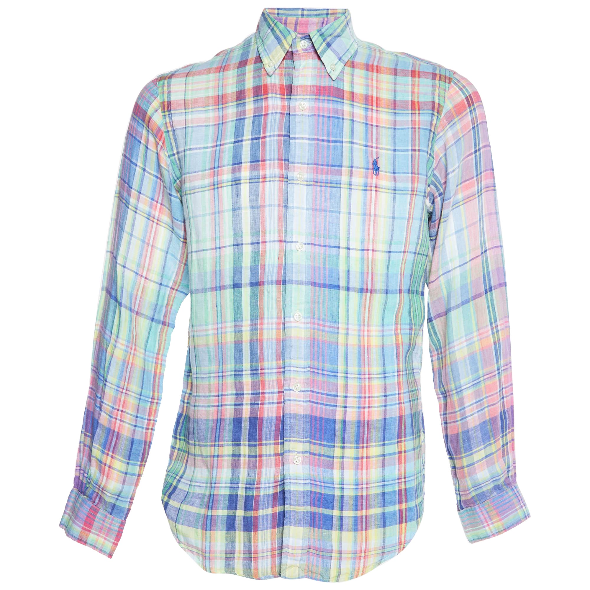 Ralph Lauren - Chemise boutonnée en lin à carreaux Madras multicolores M