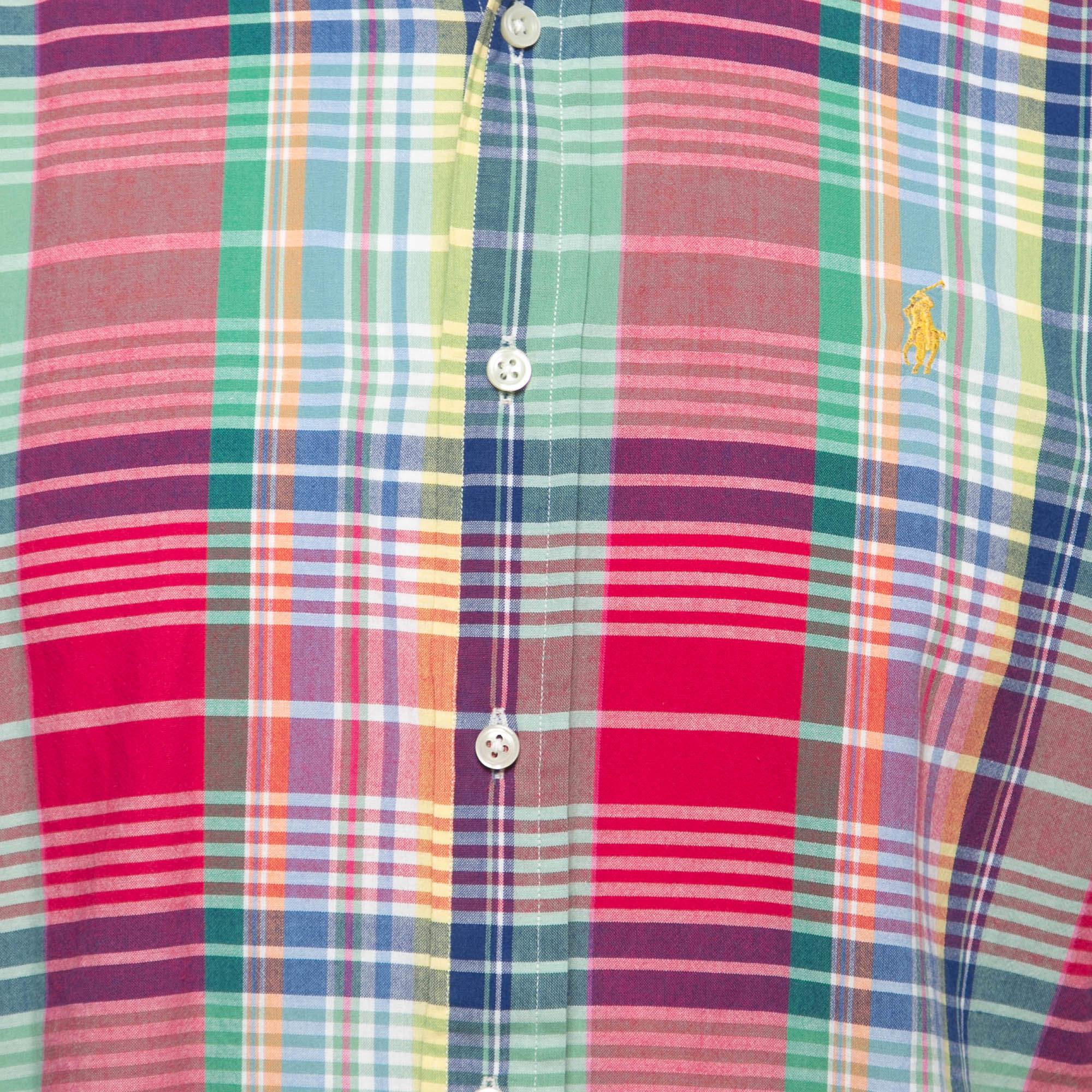 Gris Ralph Lauren - Chemise à manches courtes en coton à motifs multicolores M en vente