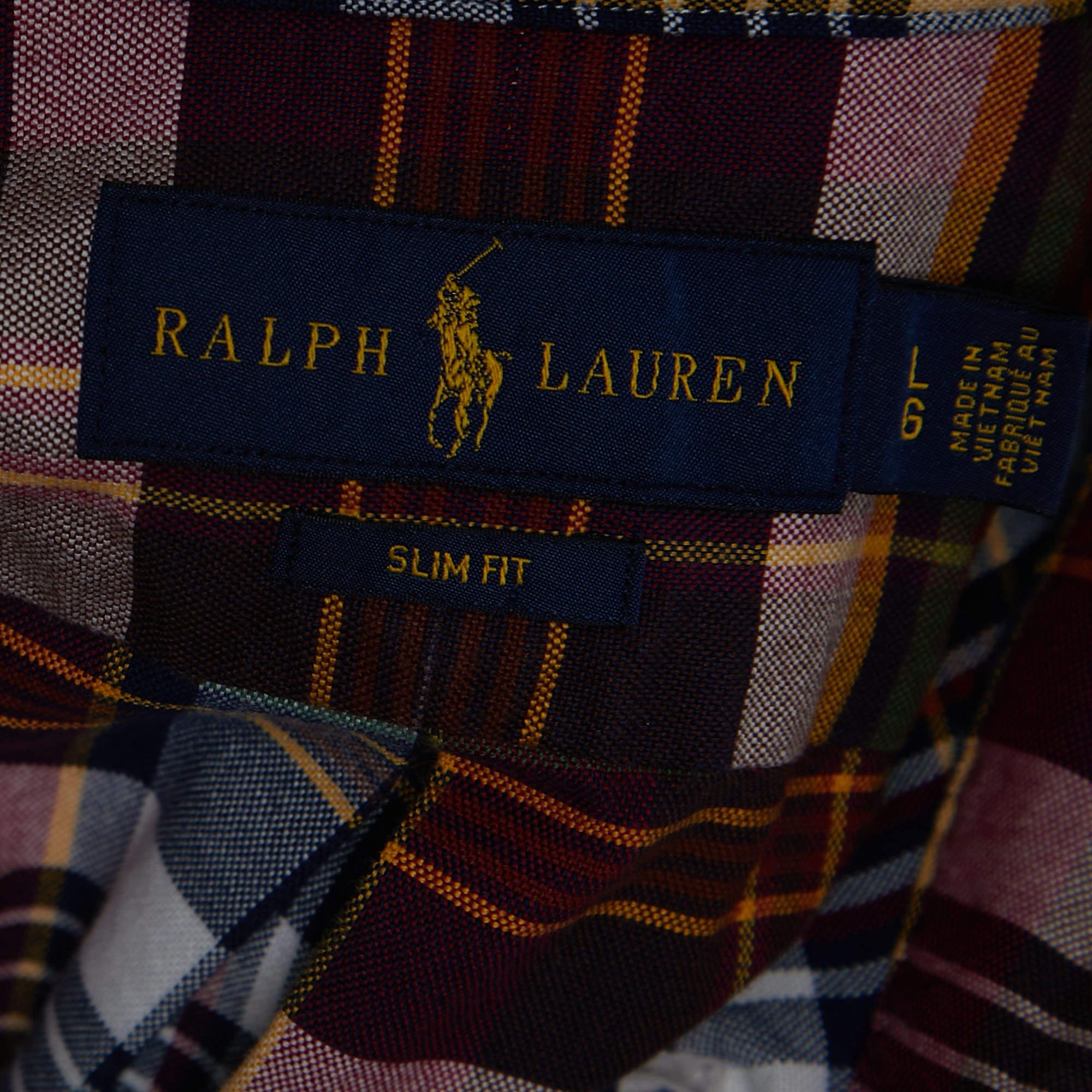 Ralph Lauren Camicia a mezza manica in cotone a quadri multicolore I.L.A. In condizioni buone a Dubai, Al Qouz 2