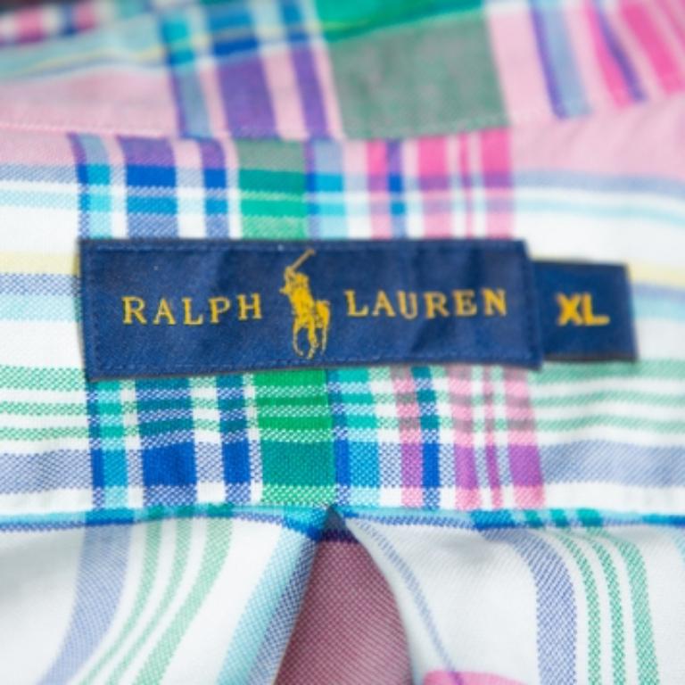 Blue Ralph Lauren Multicolor Plaid Cotton Long Sleeve Button Front Shirt XL For Sale