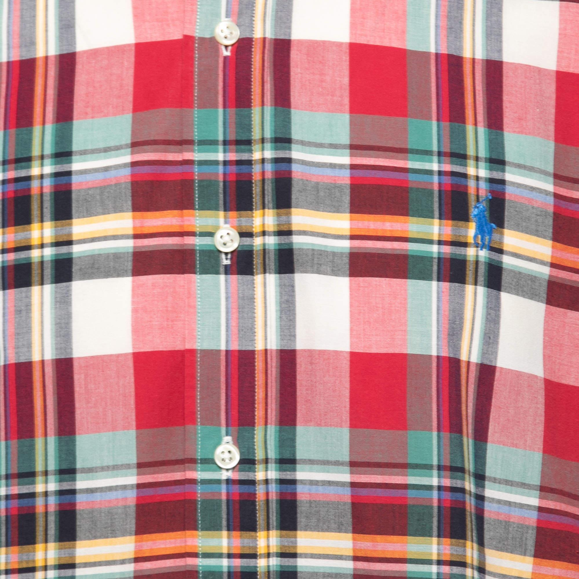 Ralph Lauren Camisa de manga larga de algodón a cuadros multicolor de ajuste personalizado L Marrón