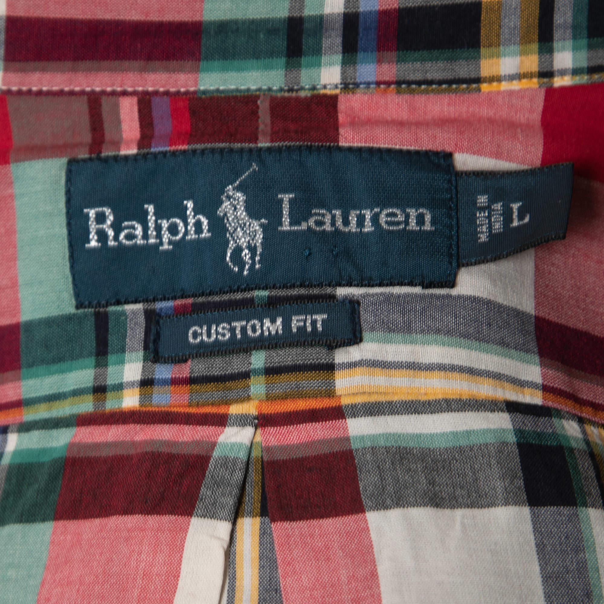 Ralph Lauren Camisa de manga larga de algodón a cuadros multicolor de ajuste personalizado L en Bueno Estado en Dubai, Al Qouz 2