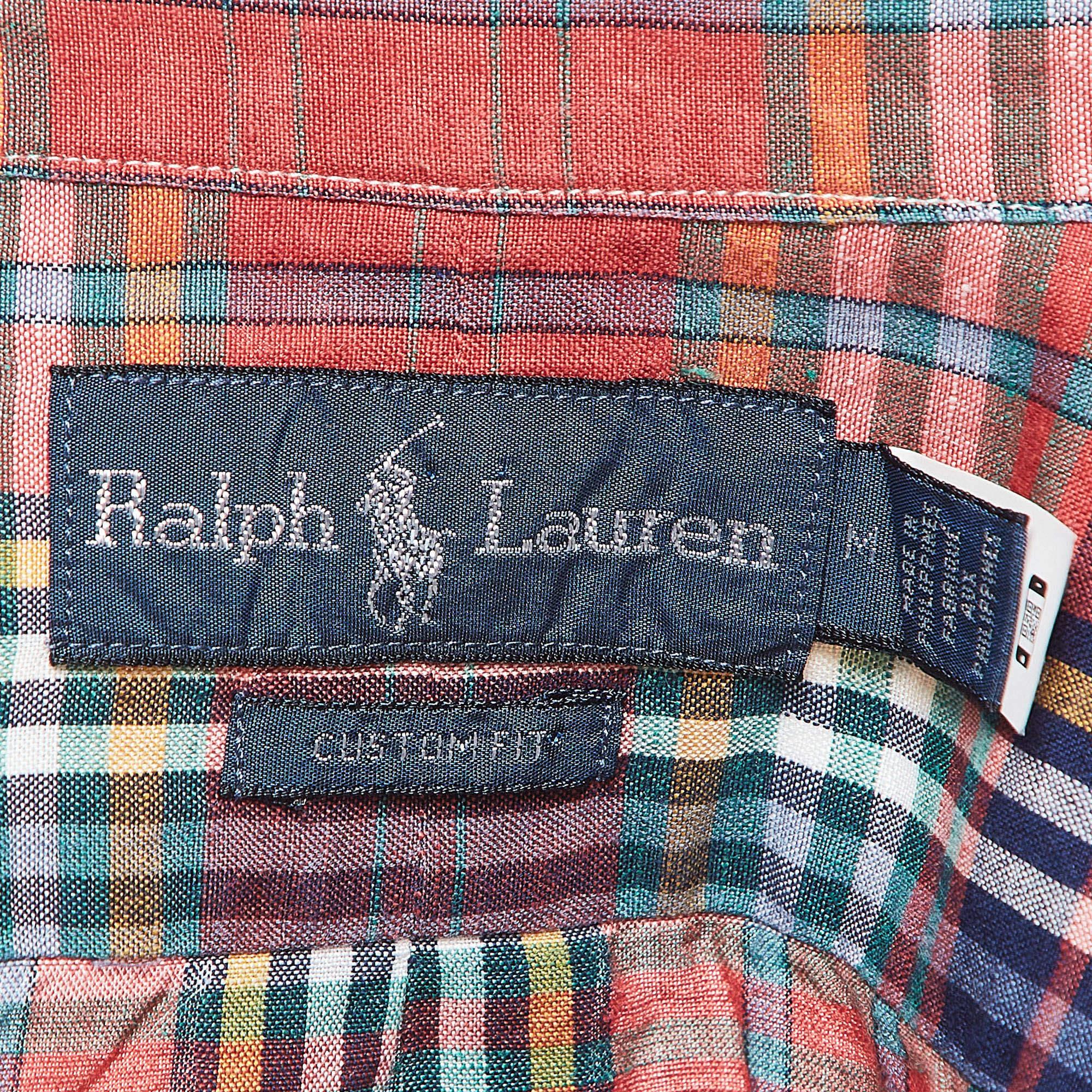 Ralph Lauren - Camicia in misto lino a quadri tartan multicolore - Custom Fit M. In condizioni buone in vendita a Dubai, Al Qouz 2