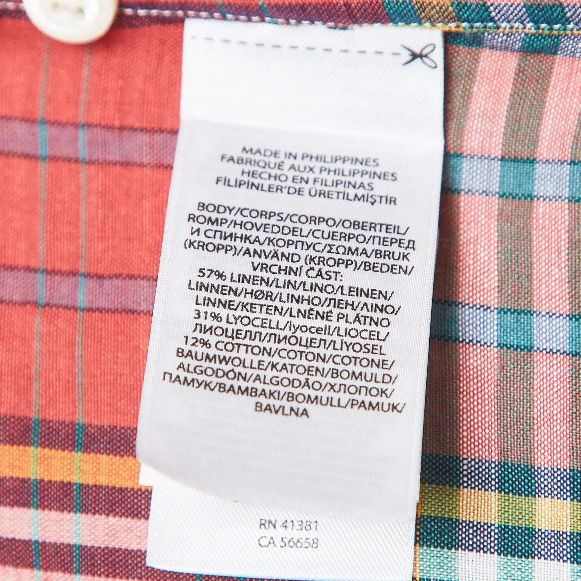 Uomo Ralph Lauren - Camicia in misto lino a quadri tartan multicolore - Custom Fit M. in vendita