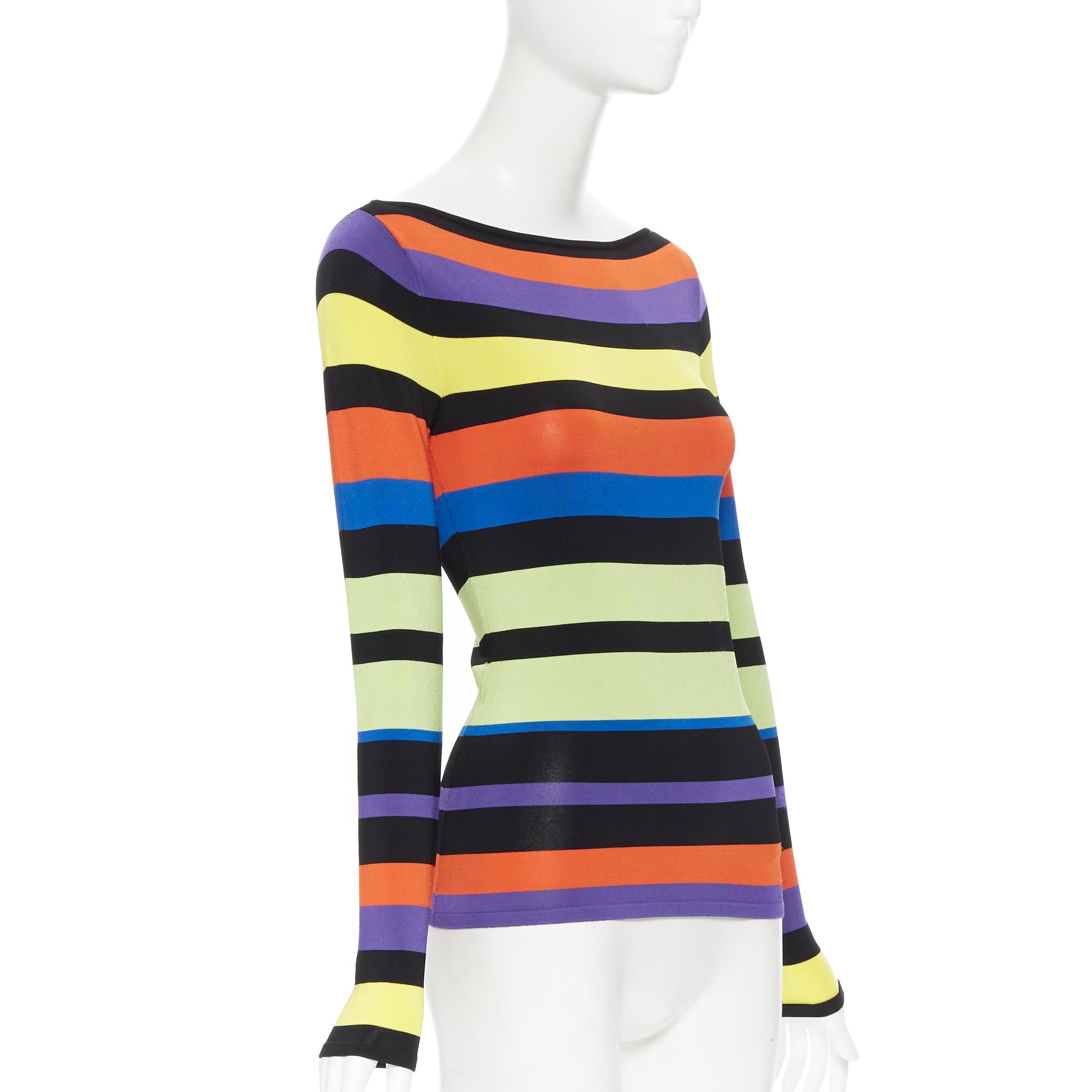 RALPH LAUREN Mehrfarbig gestreiftes langärmeliges Pullover-Top aus Viskose mit Bootsausschnitt XS (Beige) im Angebot
