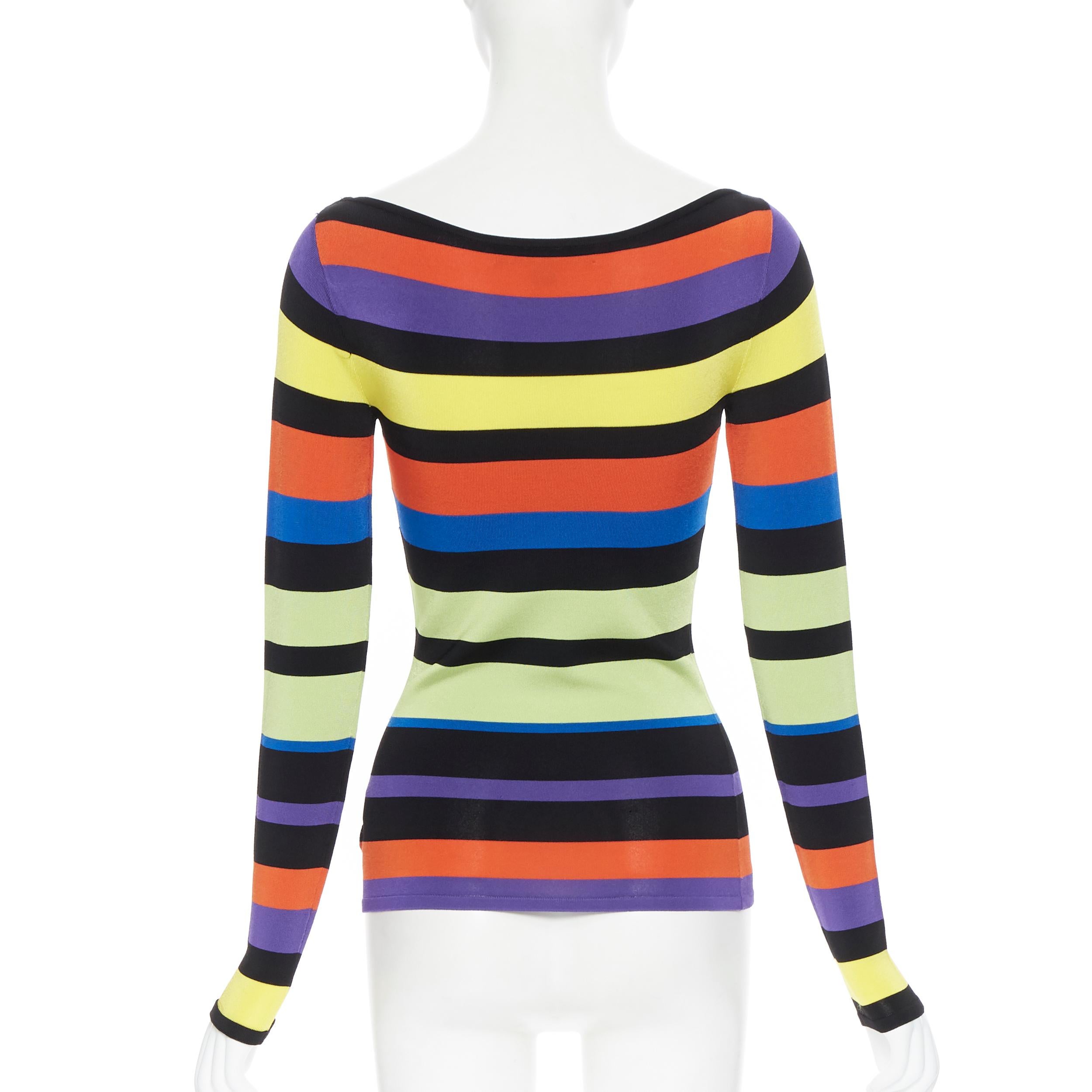 Beige RALPH LAUREN multicolour striped viscose boat neck long sleeve sweater top XS For Sale