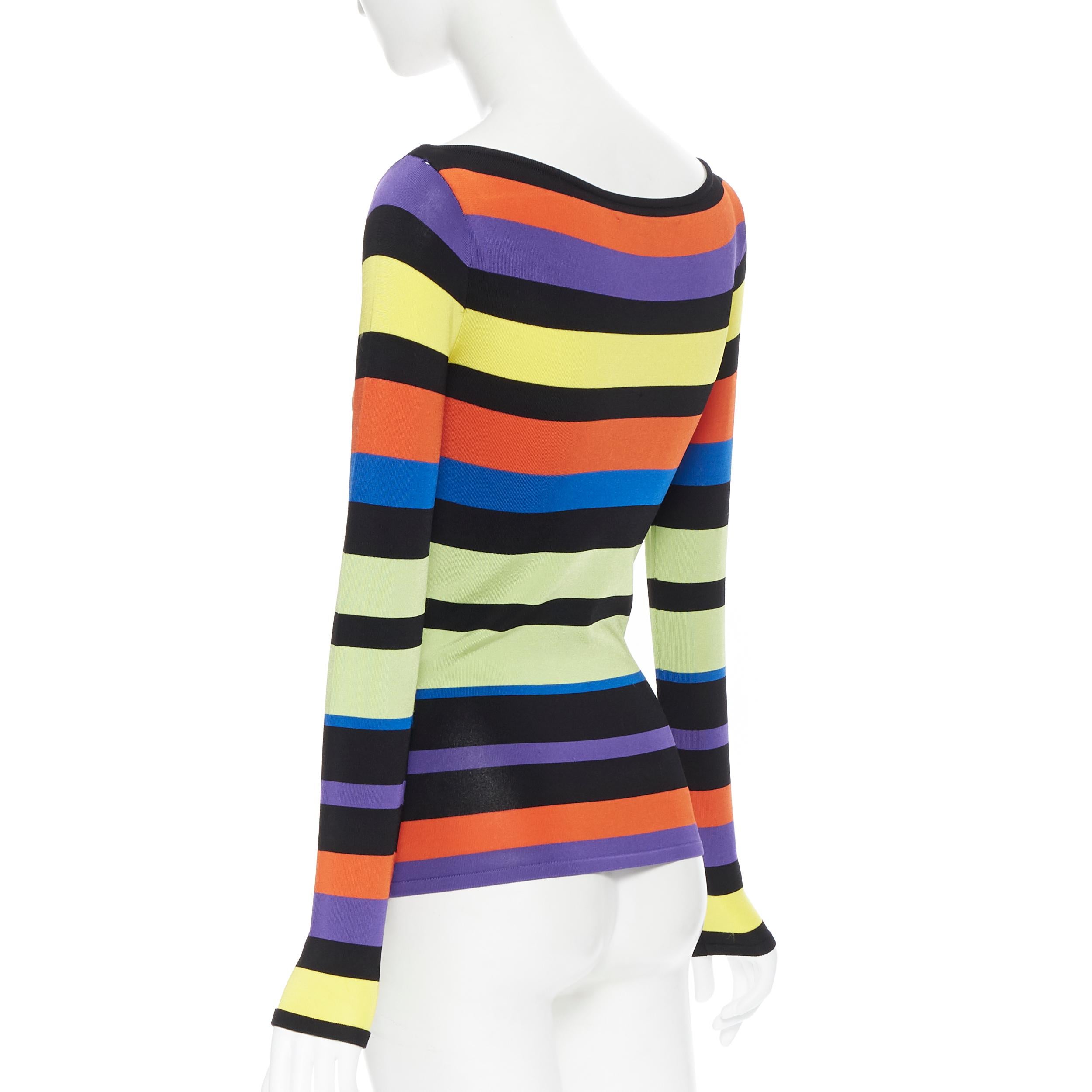 RALPH LAUREN Mehrfarbig gestreiftes langärmeliges Pullover-Top aus Viskose mit Bootsausschnitt XS im Angebot 1