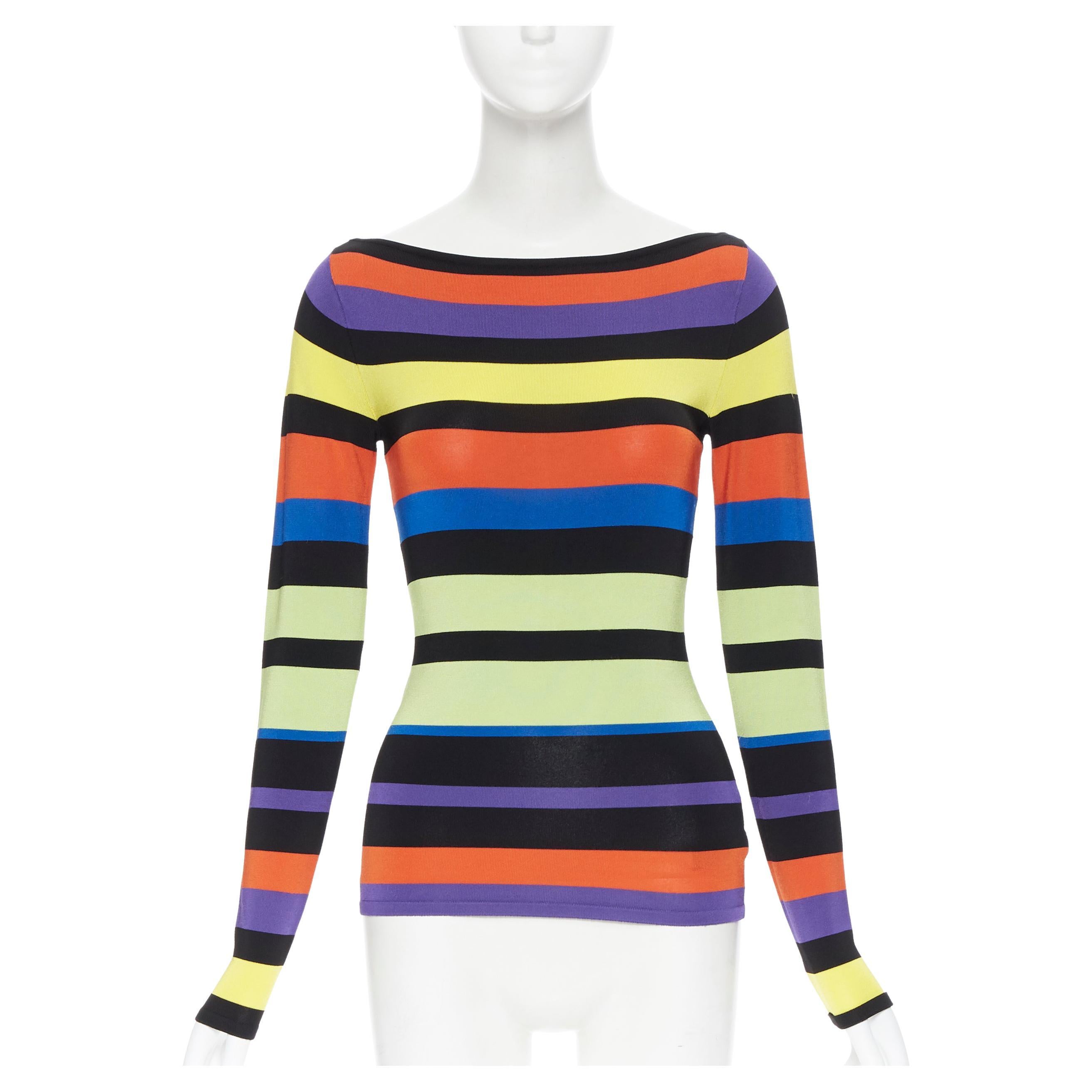 RALPH LAUREN Mehrfarbig gestreiftes langärmeliges Pullover-Top aus Viskose mit Bootsausschnitt XS im Angebot