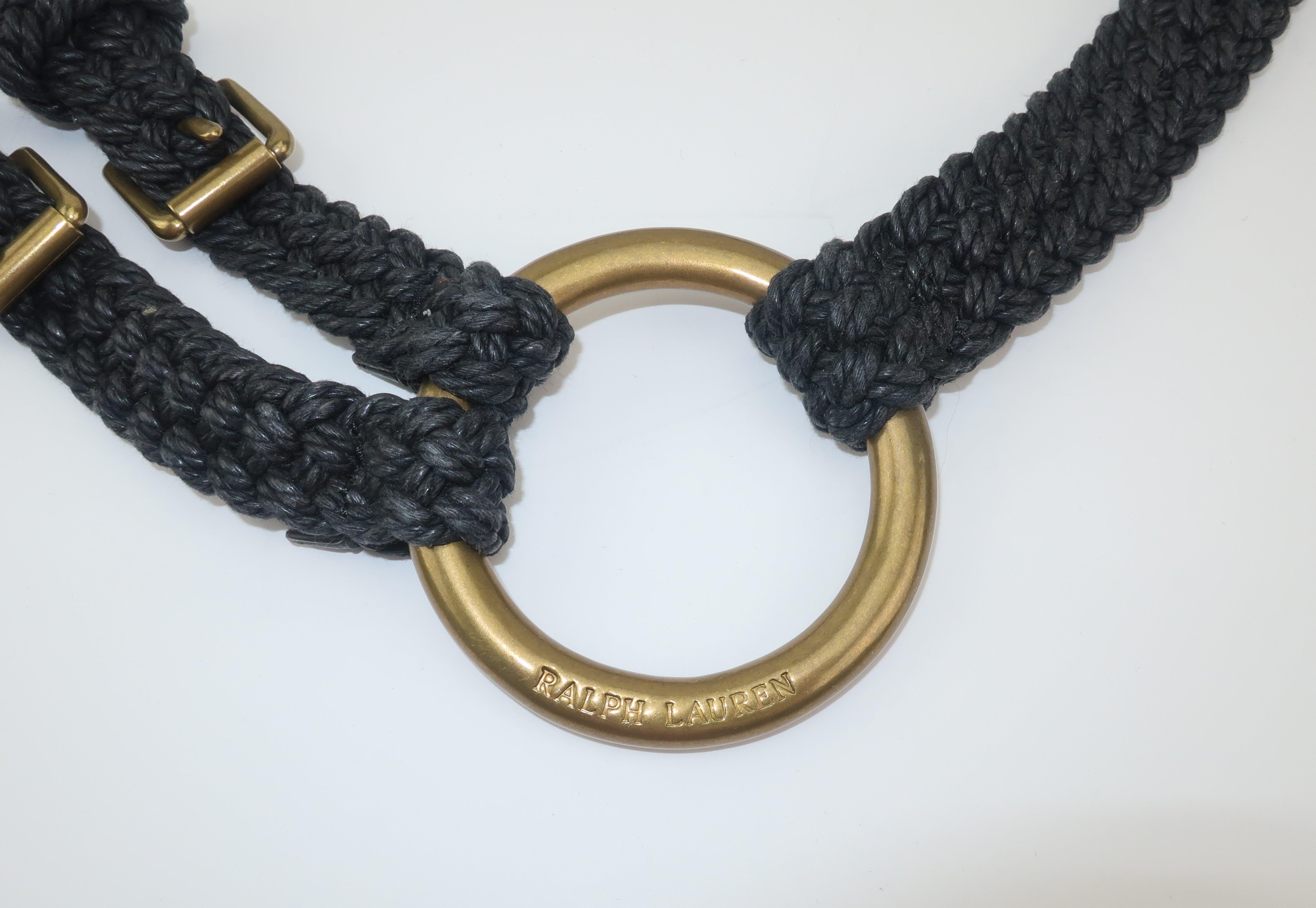 Black Ralph Lauren Nautical Rope & Brass Ring Belt
