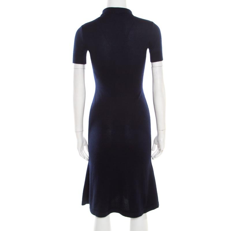 Noir Ralph Lauren - Robe midi polo bleu marine en cachemire et soie tricotée XS en vente