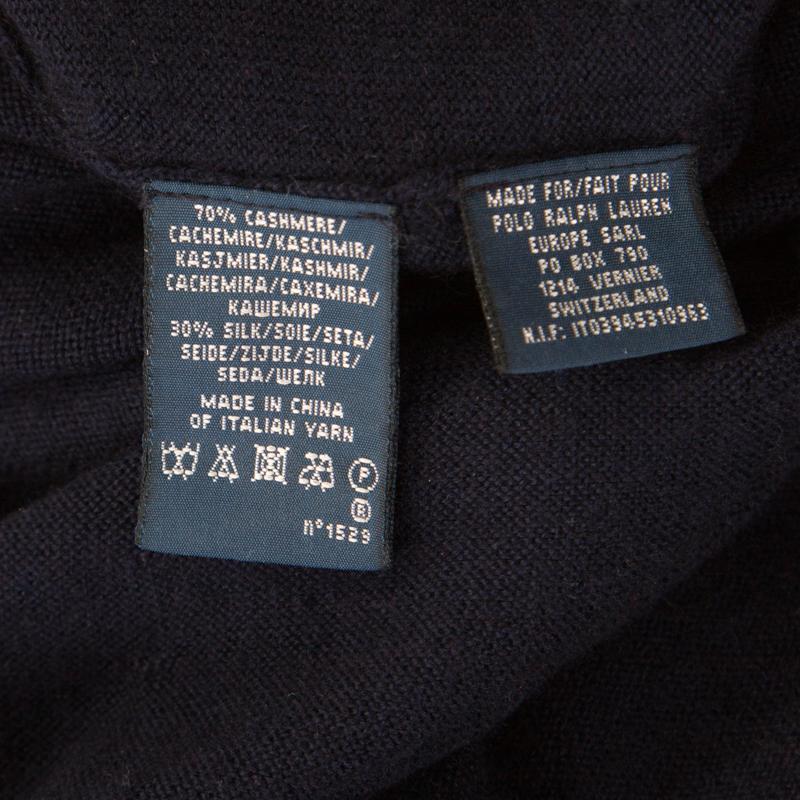 Black Ralph Lauren Navy Blue Cashmere and Silk Knit Polo Midi Dress XS