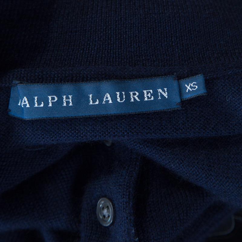 Ralph Lauren Navy Blue Cashmere and Silk Knit Polo Midi Dress XS For ...