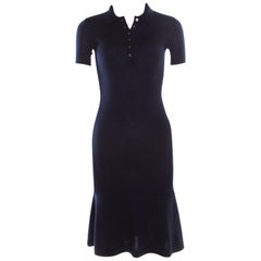 Ralph Lauren - Robe midi polo bleu marine en cachemire et soie tricotée XS