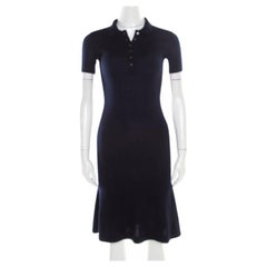 Ralph Lauren Navy Blue Cashmere and Silk Knit Polo Midi Dress XS