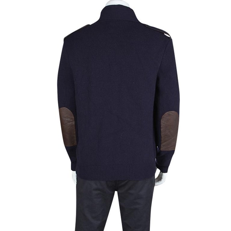 Vietnam navy sweater with leather elbow patches online