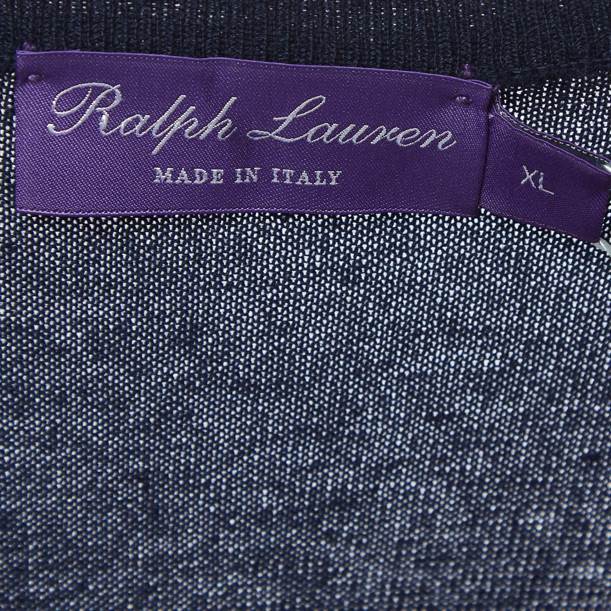 Ralph Lauren Navy Blue Cashmere V-Neck Sweater XL For Sale 1