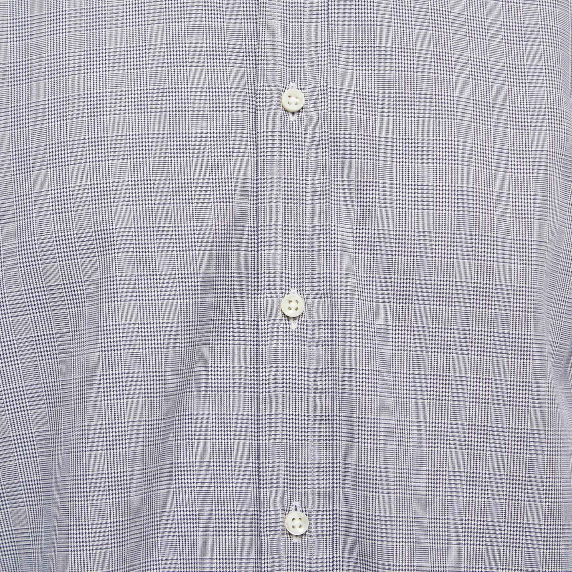 Gris Ralph Lauren - Chemise à carreaux bleu marine, boutonnée sur le devant, à manches complètes L en vente