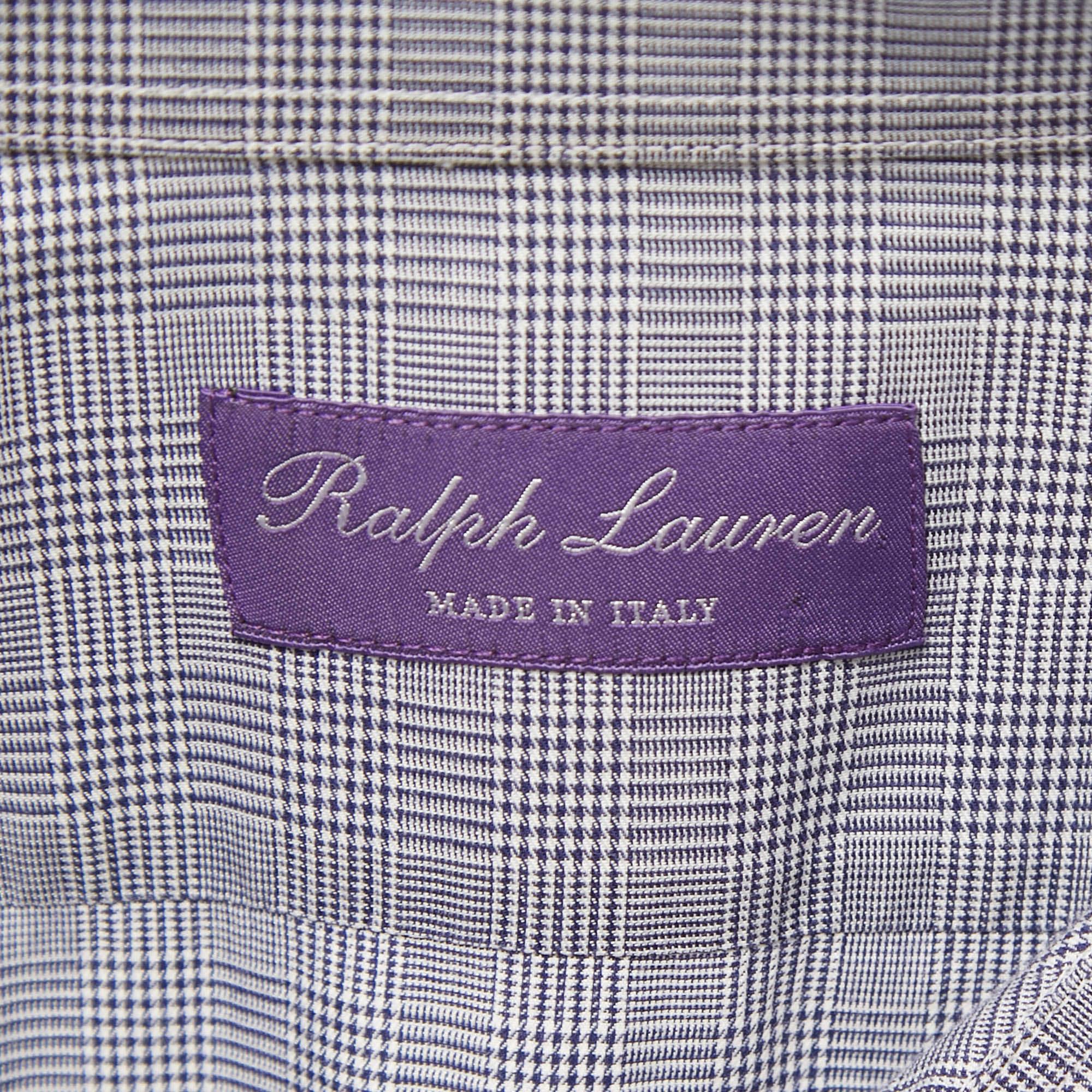 Ralph Lauren - Chemise à carreaux bleu marine, boutonnée sur le devant, à manches complètes L Bon état - En vente à Dubai, Al Qouz 2