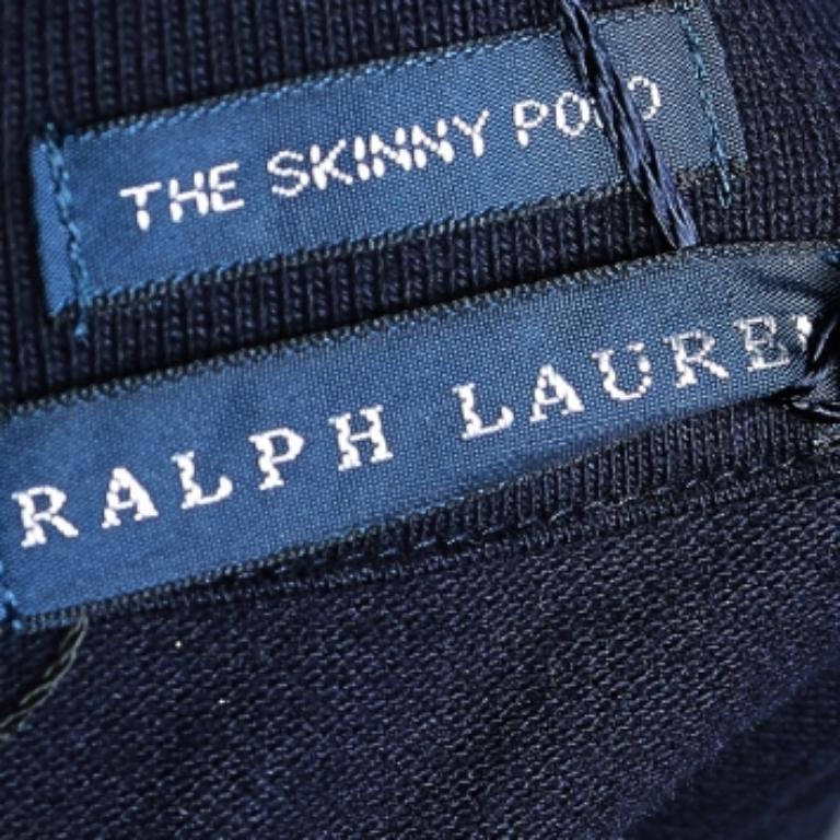 Noir Polo skinny Ralph Lauren bleu marine en coton piqué XS en vente