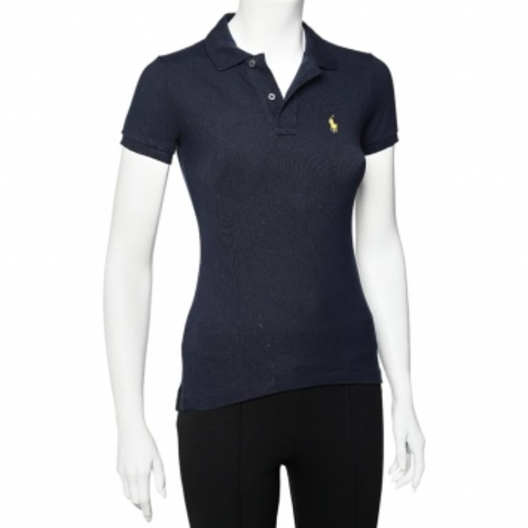 Polo skinny Ralph Lauren bleu marine en coton piqué XS en vente 2