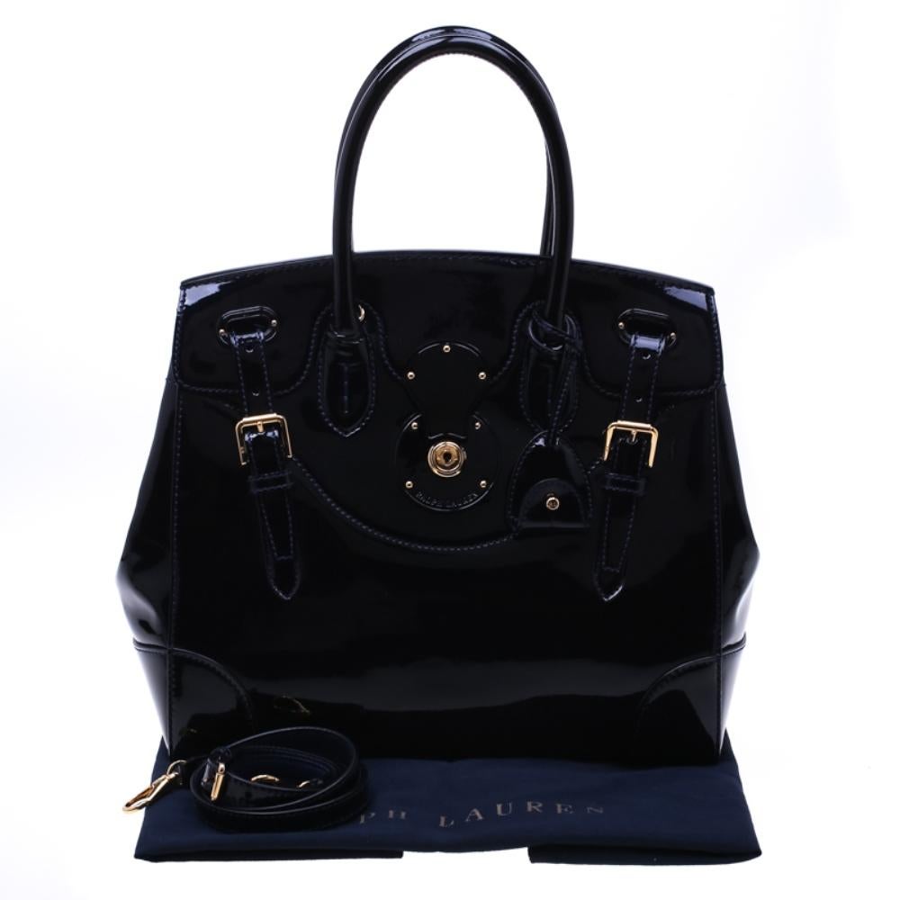 Ralph Lauren Navy Blue Patent Leather Ricky Tote 7