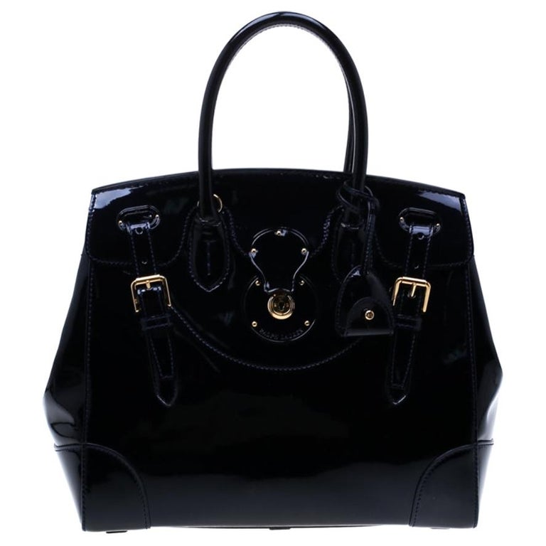 Ralph Lauren Navy Blue Patent Leather Ricky Tote For Sale at 1stDibs