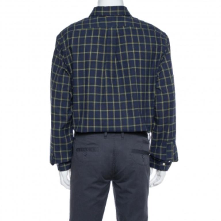 Ralph Lauren Navy Blue Plaid Cotton Long Sleeve Button Front Shirt XXL In Good Condition For Sale In Dubai, Al Qouz 2