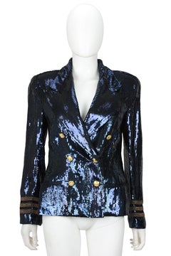 Ralph Lauren Navy Blue Sequin Double Breasted Sailor Jacket