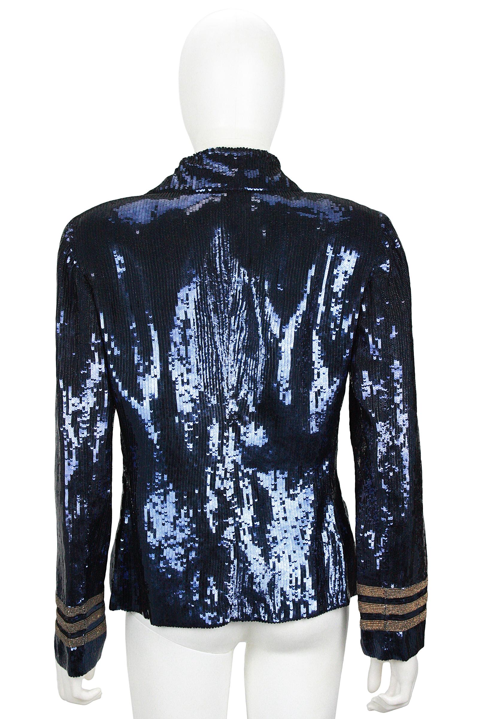 Ralph Lauren Navy Blue Sequin Double Breasted Sailor Jacket In Excellent Condition In Los Angeles, CA
