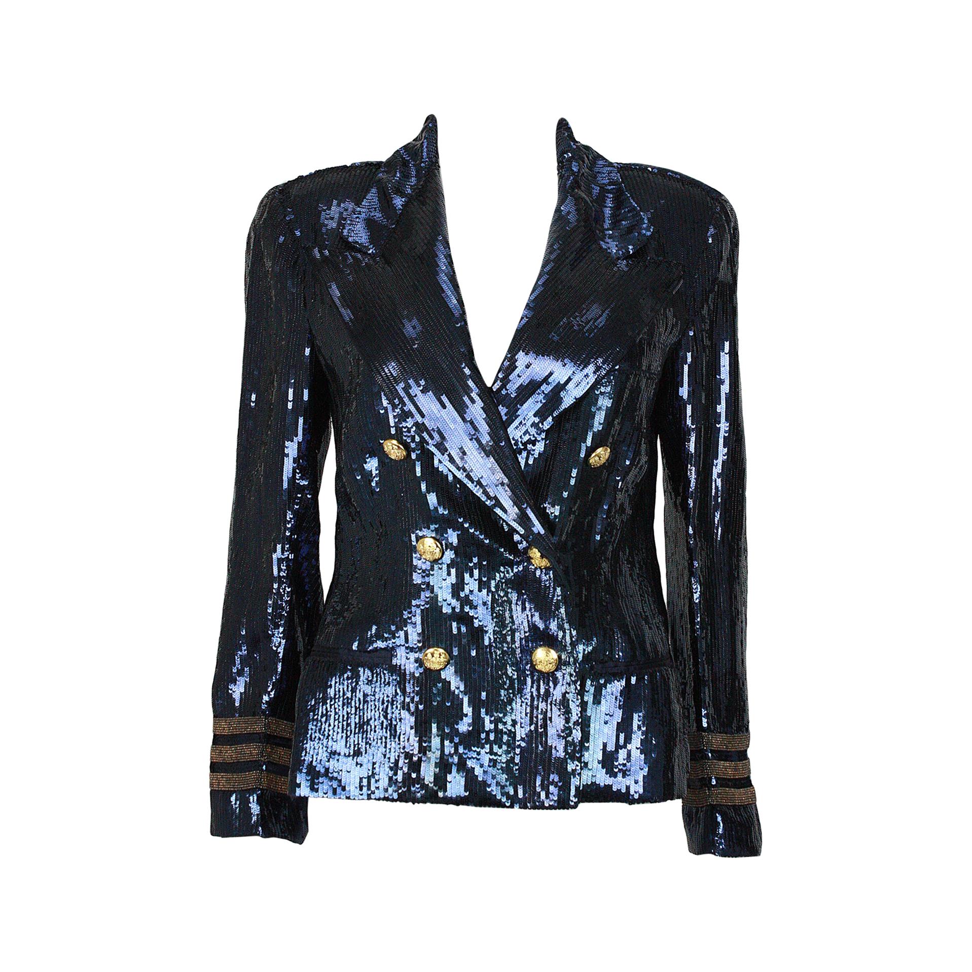 Ralph Lauren Navy Blue Sequin Double Breasted Sailor Jacket