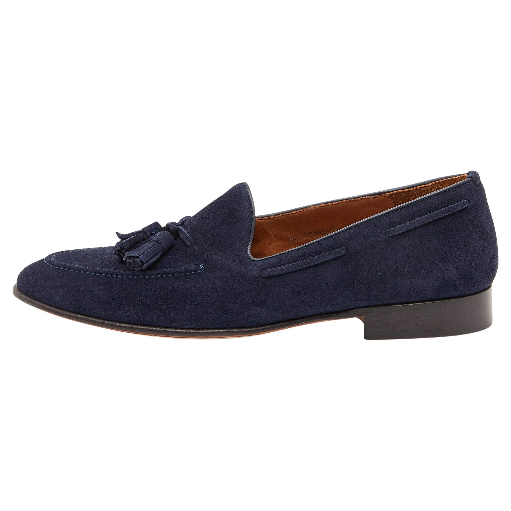 Ralph Lauren Navy Blue Suede Chessington Slip On Loafers Size 41.5