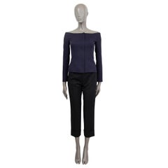 RALPH LAUREN navy blue wool OFF SHOULDER LONG SLEEVE Blouse Shirt 0 XXS