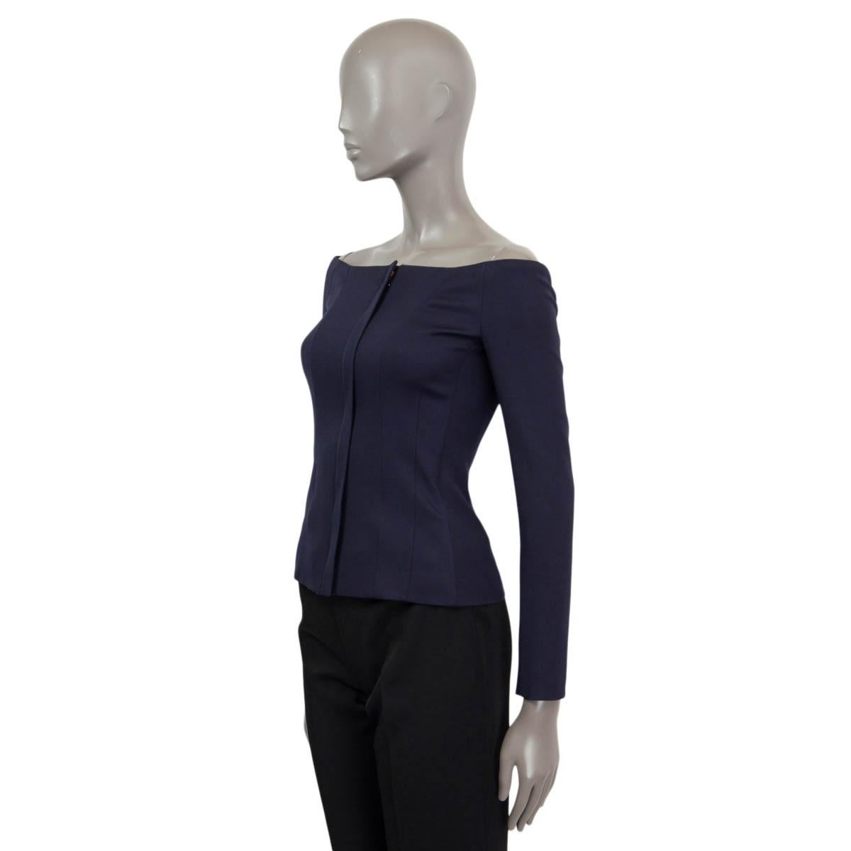 Black RALPH LAUREN navy blue wool OFF SHOULDER LONG SLEEVE Blouse Shirt 0 XXS For Sale