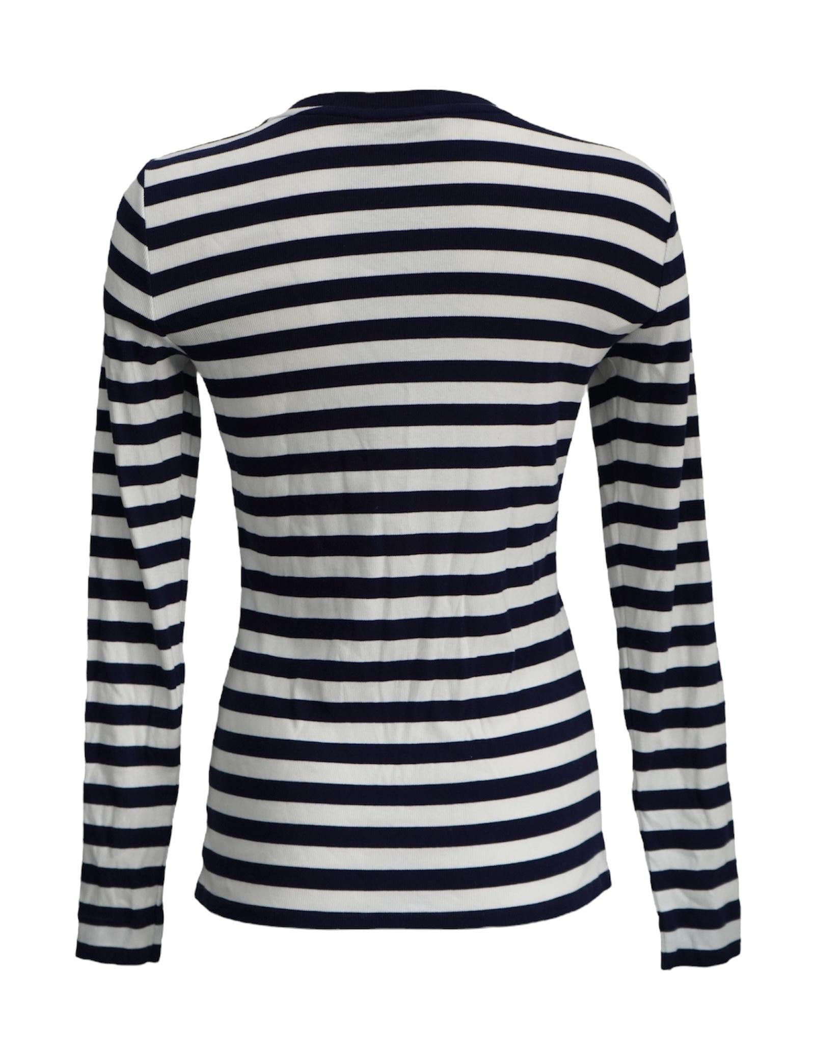 Nero Top a maniche lunghe a righe bianche e blu di Ralph Lauren in vendita