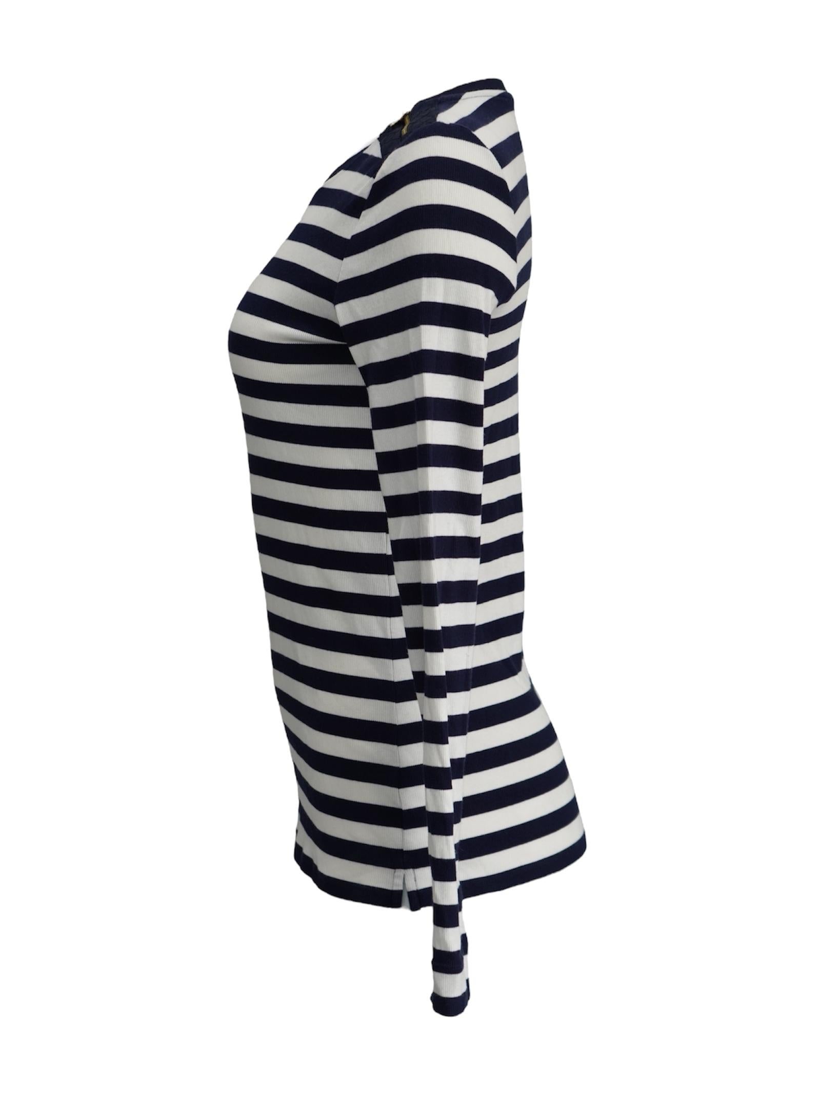 Top a maniche lunghe a righe bianche e blu di Ralph Lauren In condizioni ottime in vendita a Beverly Hills, CA