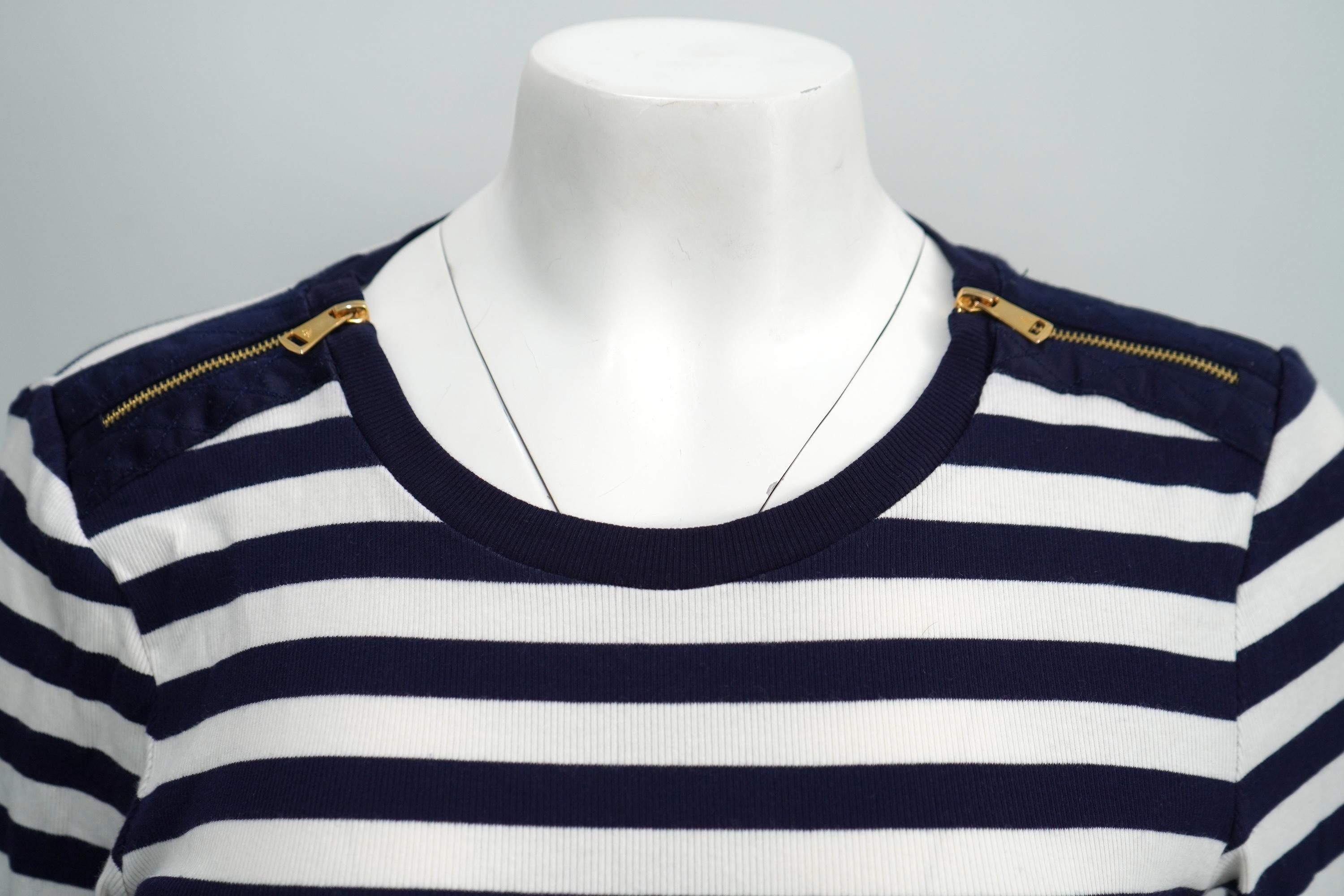 Donna Top a maniche lunghe a righe bianche e blu di Ralph Lauren in vendita
