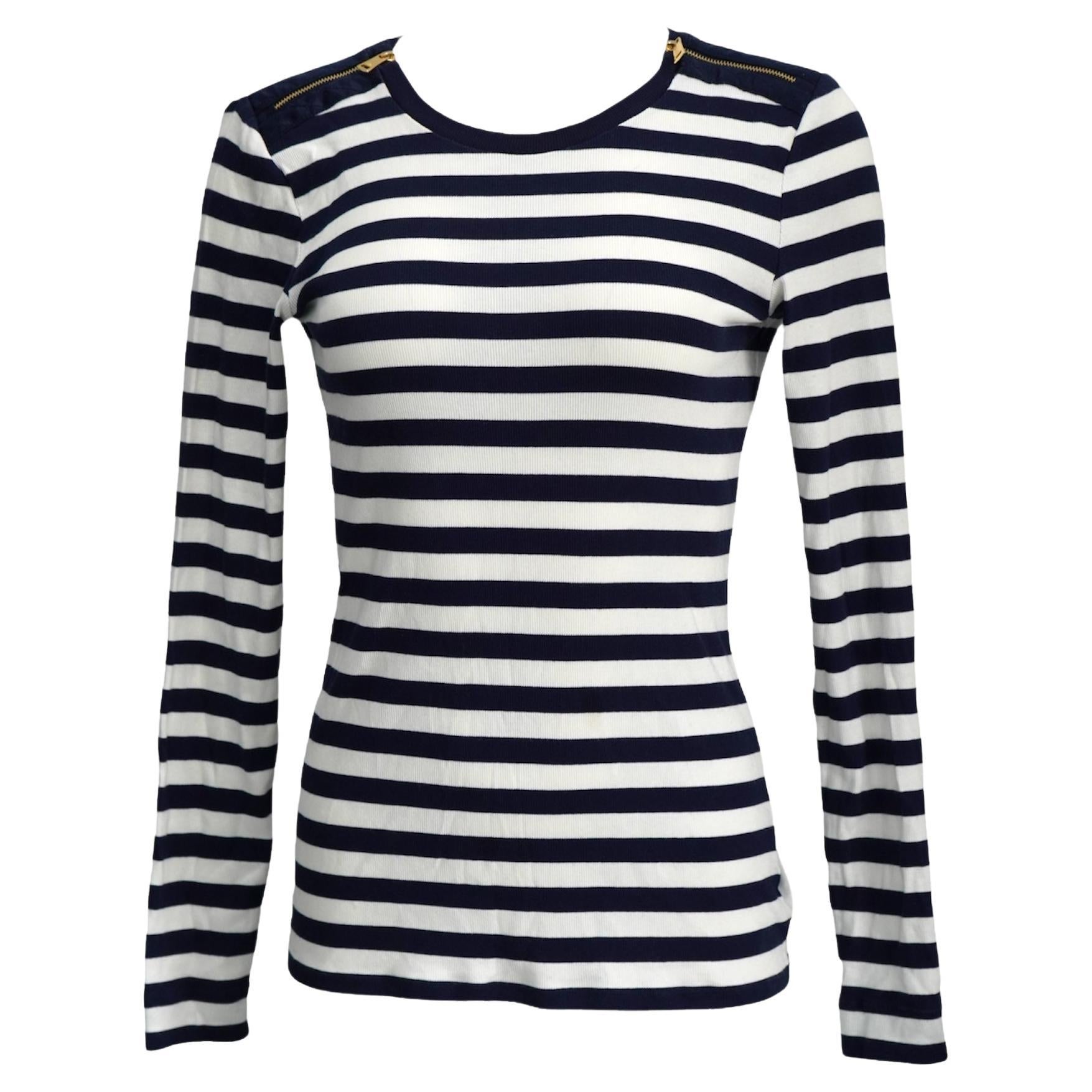 Ralph Lauren Navy & White Striped Long Sleeve Top