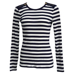 Haut à manches longues rayé bleu marine et blanc Ralph Lauren