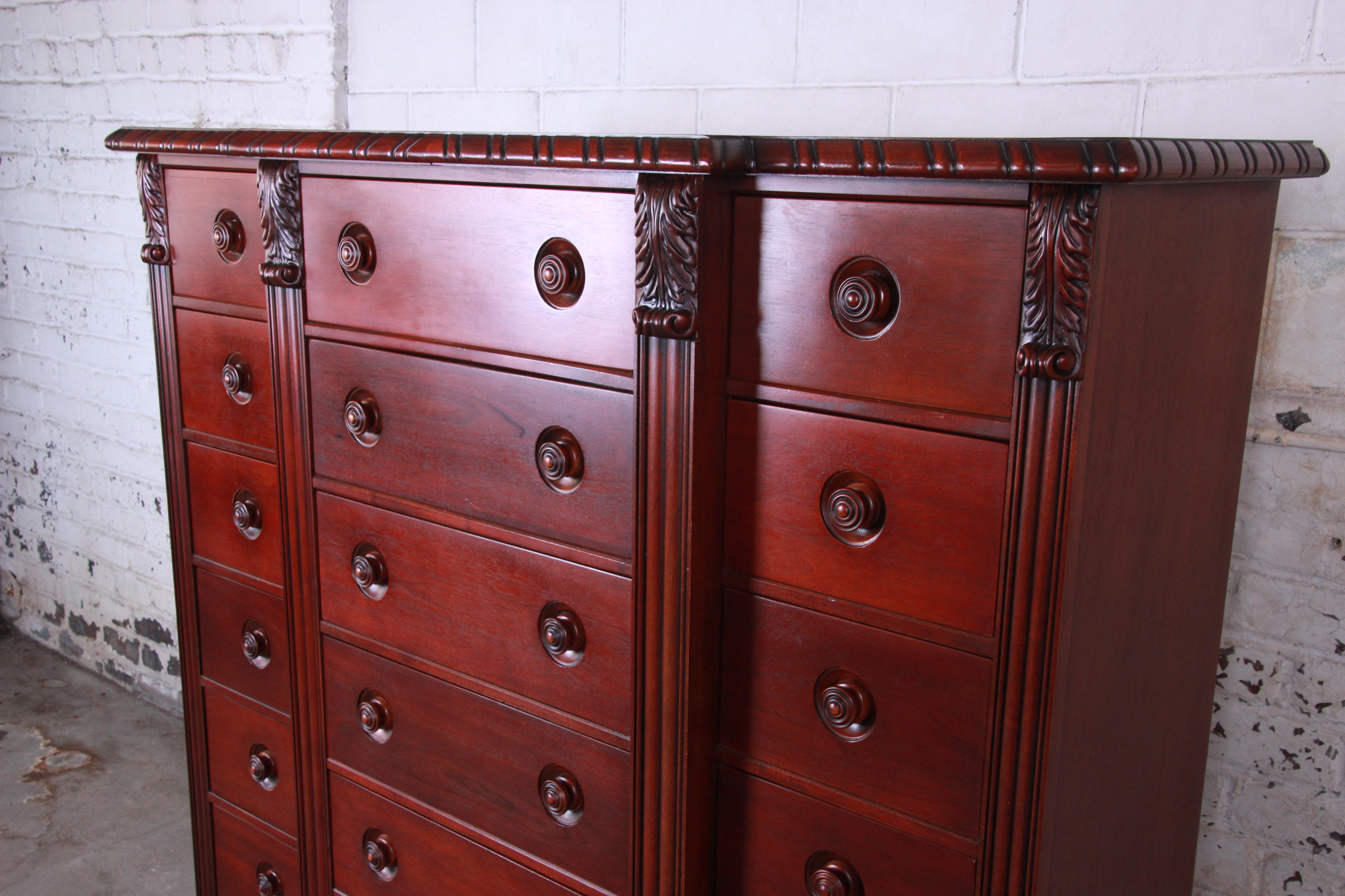 American Ralph Lauren Neoclassical Mahogany 21-Drawer Chest of Drawers