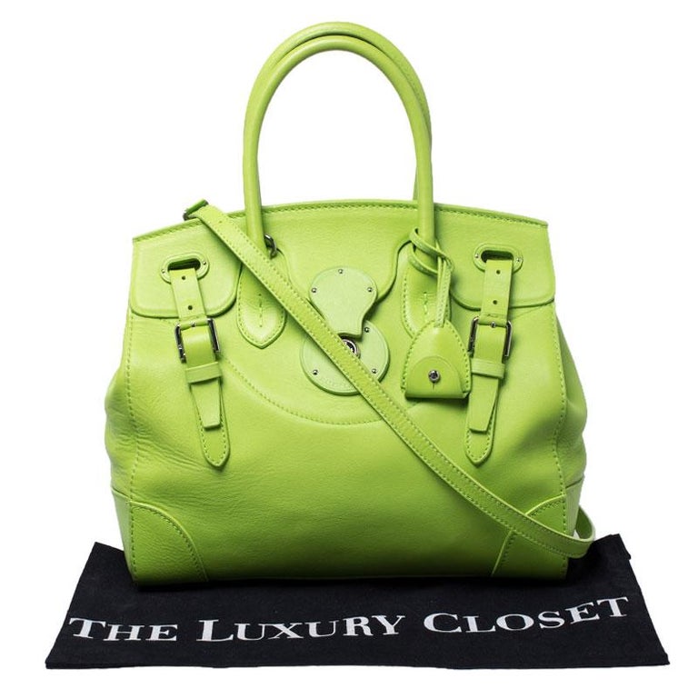 Ralph Lauren Neon Green Leather Ricky Tote at 1stDibs | ralph lauren green  tote bag, neon green purses, lime green purse