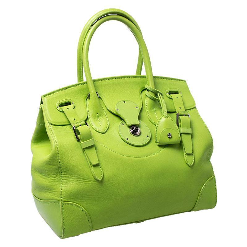 Ralph Lauren Neon Green Leather Ricky Tote 2