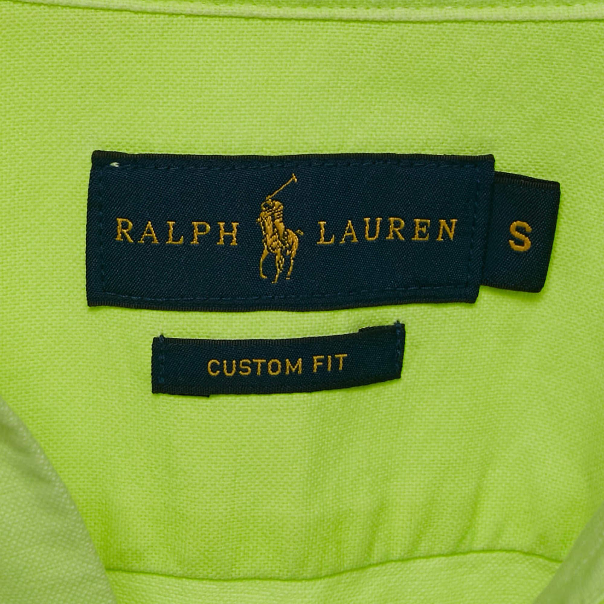 Ralph Lauren - Camicia personalizzata con logo ricamato in verde neon S in vendita 1