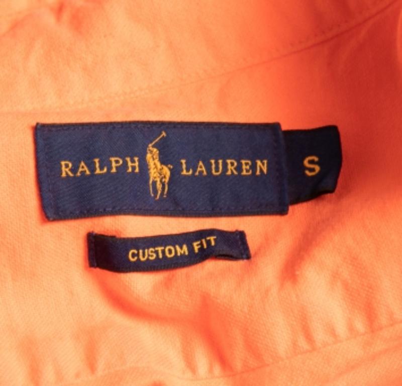 Ralph Lauren Neon Orange Baumwollhemd mit Knopfleiste vorne, maßgefertigt S im Angebot 1