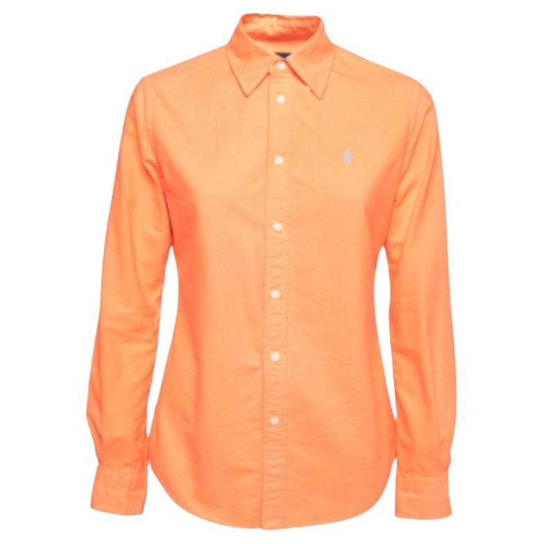 Ralph Lauren Neon Orange Baumwollhemd mit Knopfleiste vorne, maßgefertigt S