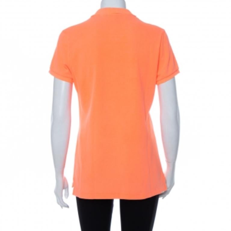 Ralph Lauren Neon Orange Cotton Pique Skinny Polo T-Shirt L In Good Condition For Sale In Dubai, Al Qouz 2