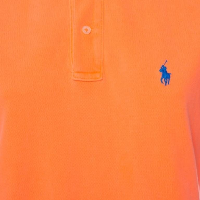 Women's Ralph Lauren Neon Orange Cotton Pique Skinny Polo T-Shirt L For Sale